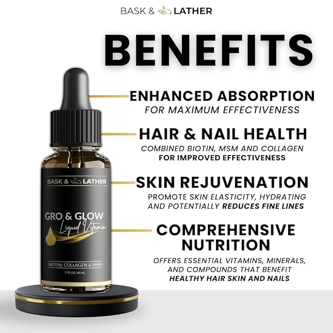 BASK & LATHER Inside-Out Growth Kit | Scalp Stimulator Oil + Gro & Glow Vitamins | Nourish Hair from Inside & Out for Stronger, Thicker, Healthier Growth