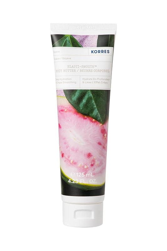 KORRES Elasti-Smooth Body Butter Cream, Dry Skin Lotion with Shea Butter and Almond Oil, Moisturizing, Firming, Tightening and Hydrating After Shower Care For Women & Men, Guava Fragrance, 4.23 Fl Oz