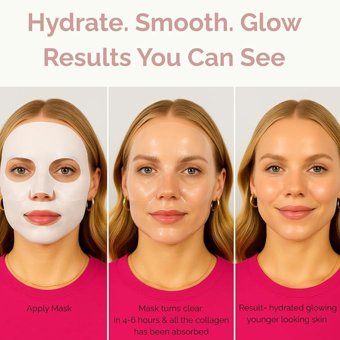 Bio Collagen Overnight Facial Mask with Peptides, Hyaluronic Acid & Antioxidants, Brightening Hydrating Facemask for Women, Hydrogel Korean Face Masks Skincare, Facial Sheet Skincare - 4 Pack