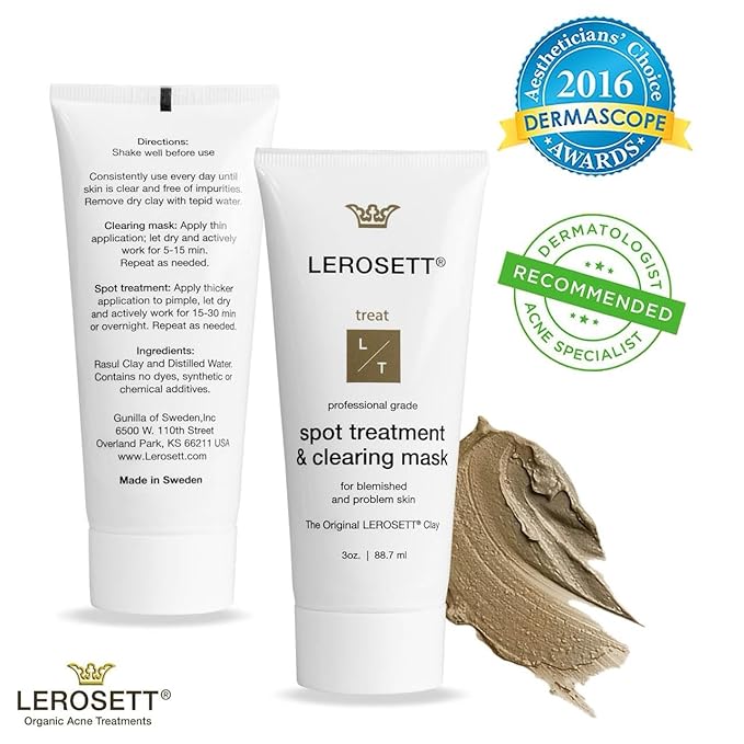 LEROSETT Facial Clay Mask for Balanced, Clear-Looking Skin. Helps Refine Pores & Reduce Excess Oil. 100% Natural, Spa-Grade, Made in Sweden Since 1987