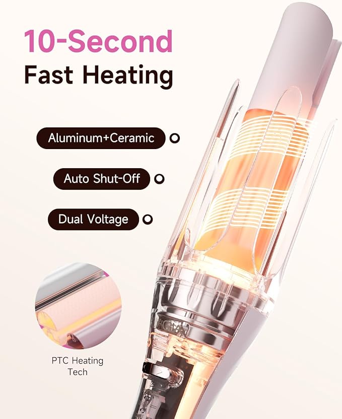 3 in 1 Automatic Curling Iron with 1.25 Barrel, Hair Crimper, Straightening Brush, 3 in 1 Hair culer Tools, Rotating Curling Iron with 3 Temp, 2-Way Rotation, 10S Fast Heating, Dual Voltage