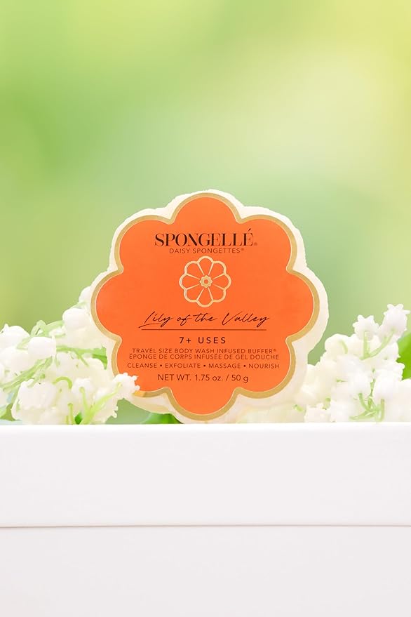 Spongelle Lily of the Valley Spongette Loofah Body Scrubber | Bath & Shower Loofah for Women | Body Scrubber Exfoliator with Body Wash Infused Sponge | 5+ uses | Soft Lily, Jasmine & Fresh Green Notes