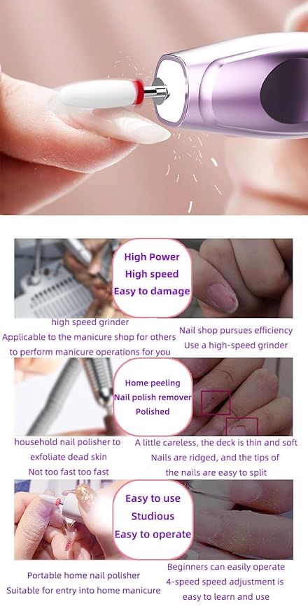 Electric Nail Drill, Electric Nail File Cordless, Electric Nail File Set, 4 Speeds Adjustable Hand Foot Care Manicure Pedicure Drill Tool,Gel Nail File Drill kit for Acrylic Gel Dip Powder Nails