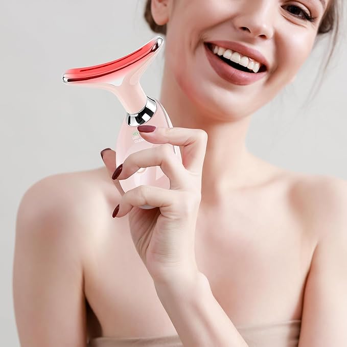 Facial Massager Red-Light-Therapy-for-Face and Neck, Face 𝖲 culpting Wand with 7 Color (Bright Pink)