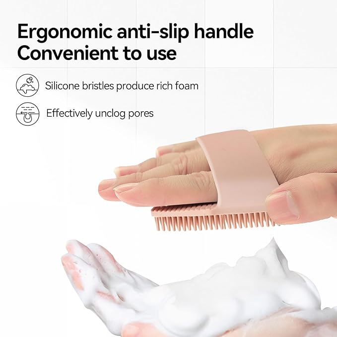 Silicone Body Scrubber, Silicone Loofah Exfoliating Body Scrubber for Shower, Long-Lasting Body Brush for All Skin Types& Lather Well Easy to Clean (Pink)