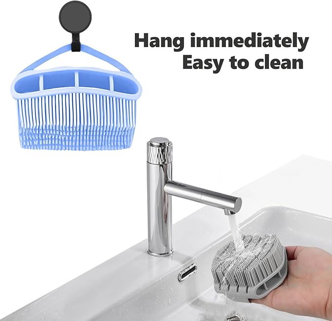 Silicone Body Scrubber with Handle - Exfoliating Shower Brush for Men & Women, Travel-Friendly & Quick-Dry, Soft Silicone Loofah Alternative for All Skin Types (Blue)