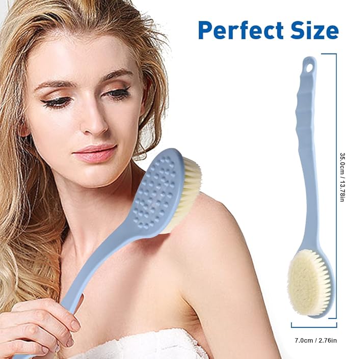 Back Scrubber for Shower with Handle, 2 PCS Bath Brush Stiff Bristles, Anti Slip, Body Exfoliator for Bath, Backbrush for Shower Men & Women