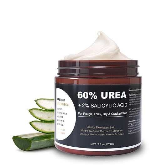 60% Urea Foot & Hand Cream with 2% Salicylic Acid - Intensive Moisturizer for Dry, Cracked Heels, Feet, Elbows, Hands and Knees - Foot Exfoliating Creams with Jojoba Oil, Avocado Oil & Aloe Vera, 7 oz