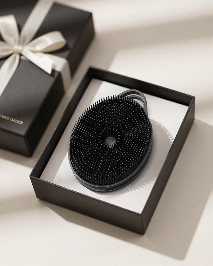 2 in 1 Silicone Body Scrubber, Anti Cellulite Massage Scrubber, Exfoliating Shower Brush for Men & Women, Removes Dead Skin, Reduces Cellulite, Improves Circulation, Fast Dry, Non Slip (1PC, Black)