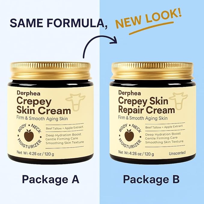 Crepey Skin Repair Treatment: Crepey Skin Repair Cream for Aging Skin with Pure Beef Tallow, Soluble Collagen & Apple Fruit - Advanced Crepe Fix Cream for Neck, Arms, Chest, Body - Unscented