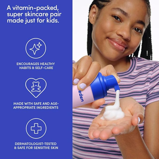 Evereden Kids Happy Face Duo (Cool Peach) - Multi-Vitamin Face Wash & Face Cream Set - Clean & Vegan Skin Care for Kids 3+ - Moisturizing, Nourishing, & Protective Skin Care Set