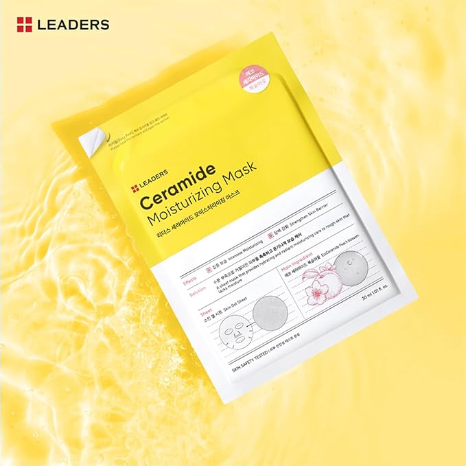 LEADERS Insolution Ceramide Moisturizing Mask - Hydrates, Moisturizes, Nourishes Rough & Dry Skin | Strengthens Skin Barrier, Easy Peel Pouch, Safe & Gentle for All Skin Types - 10 Sheets