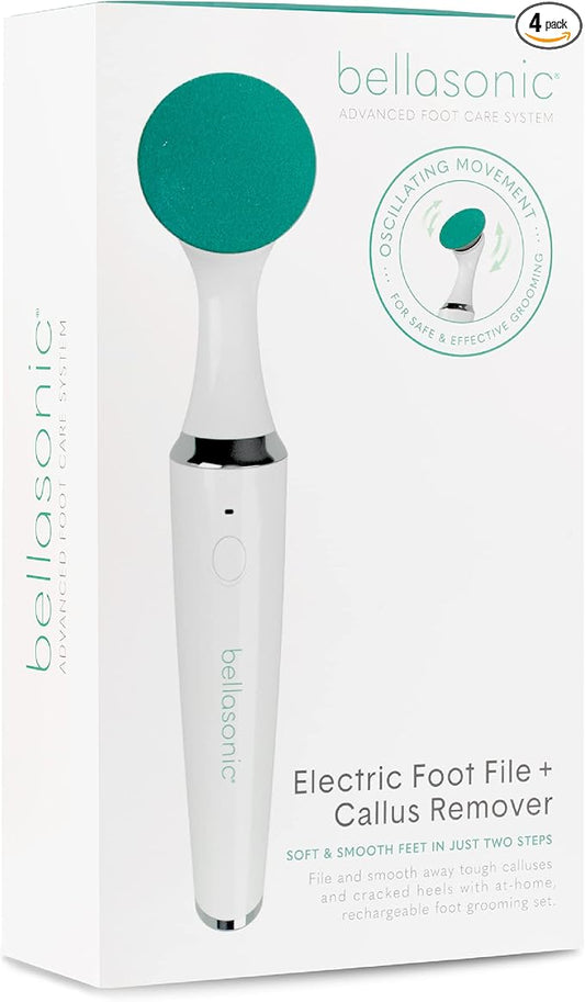 Bellasonic Electric Foot File + Callus Remover with Unique Oscillating Head – File & Smooth Dry, Hardened & Cracked Skin on Heels & Toes – Salon Quality Pedicure at Home w/Portable, Rechargeable Set