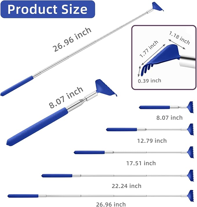 2 Pack Portable Extendable Back Scratcher, Stainless Steel Telescoping Back Scratcher with Beautiful Present Packaging(Blue)
