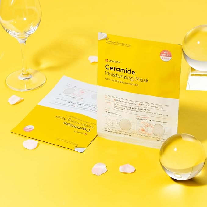 LEADERS Insolution Ceramide Moisturizing Mask - Hydrates, Moisturizes, Nourishes Rough & Dry Skin | Strengthens Skin Barrier, Easy Peel Pouch, Safe & Gentle for All Skin Types - 10 Sheets