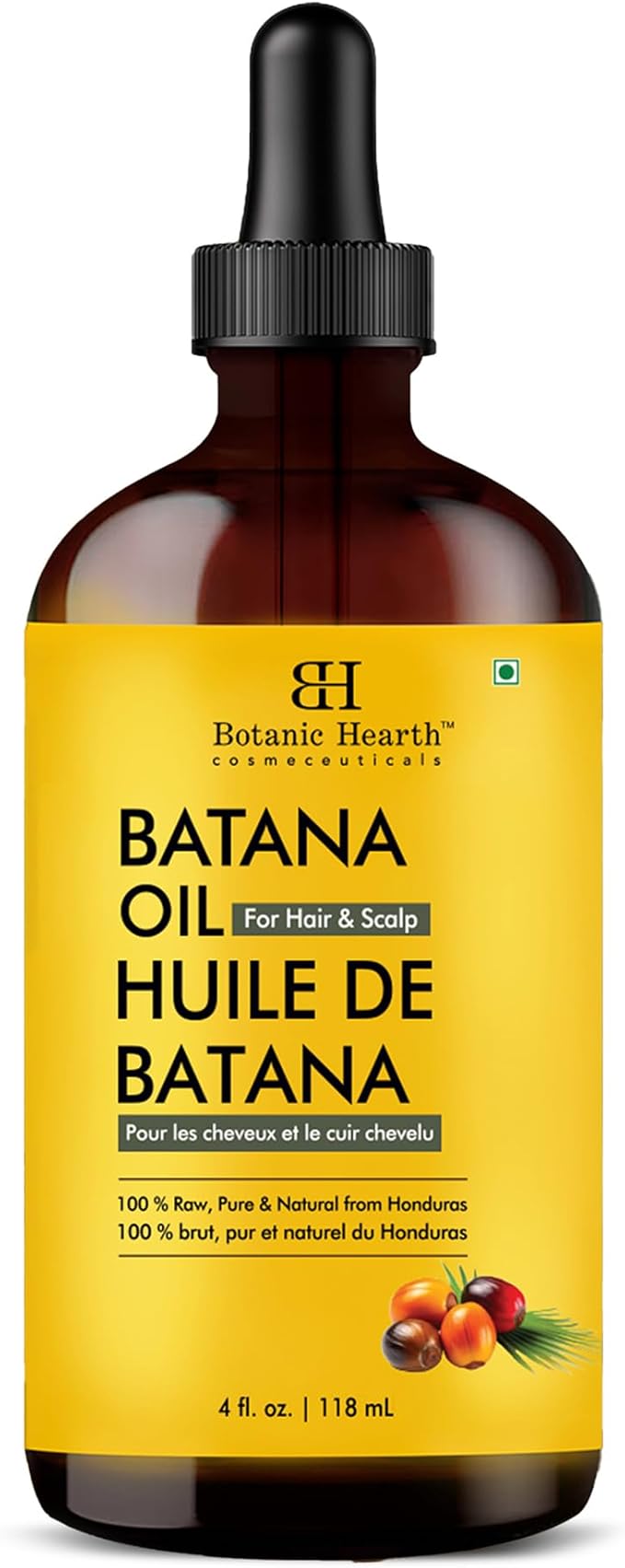 Botanic Hearth 100% Pure Batana Oil For Hair Growth | Infused with Batana & Kemel | Hair Oil Repairs Dry Damaged Hair, Strengthening, Healthier - Hair Tonic, 4.0 fl oz