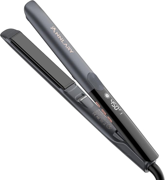 Hair Straightener 1 Inch Flat Iron and Curler 2 in 1 Titanium Ceramic Ionic Dual Voltage Straightener with Heat-Resistant Silicone, for Less Frizz, Shinier & Smoother