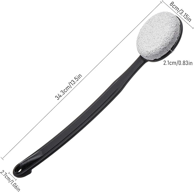 Pumice Stone for Feet with Long Handle 13.7", Hard Skin Callus Remover, Scrubber and Exfoliator for Dead Dry Skin, Softer & Smoother Feet, Pedicure Tool (Curved) Black