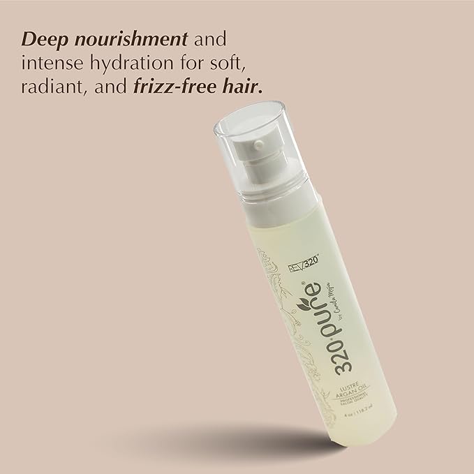 Rev320 320Pure Lustre Argan Oil For Hair 4oz Pump, Aceite de argán para el cabello, Argan Oil Hair Treatment with Pure Argon for Color-Treated, Damaged, Dry, Straight and Curly