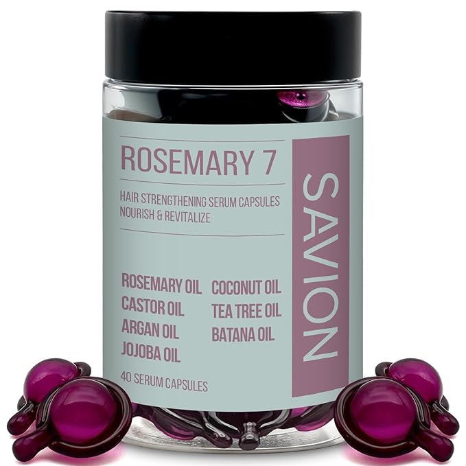 SAVION Rosemary Oil Hair Treatment Capsules - No Rinse Styling Hair Serum Capsules with Castor, Argan, Jojoba, Coconut, Tea Tree, Batana Oil - Hair Strengthening Serum for All Hair Types - 40 Capsules