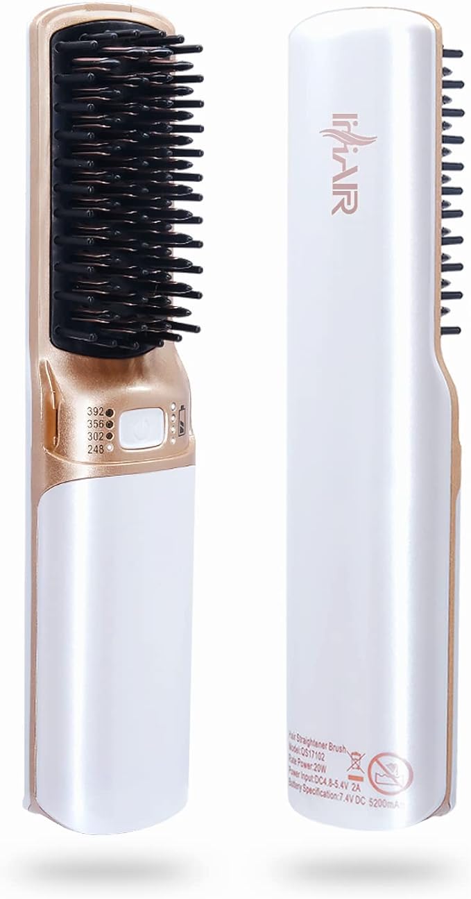 Hot Hair Straightener Brush,Portable Mini Cordless Hair Straightener with Travel Size USB Rechargeable 6400MAH,2 in 1 Hot Comb Hair Straightener for Women & Men with Short Hair(White)