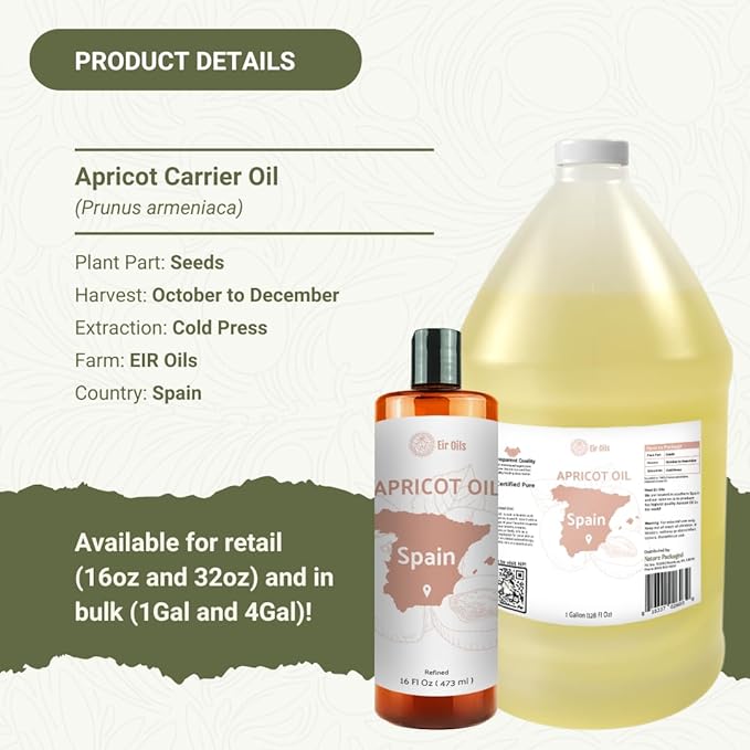 Apricot Kernel Oil - Direct from Spain and Turkey - 100% Pure Carrier Oil for Hair, Face, and Skin - Cold-Pressed Carrier Oils (1 Gallon)