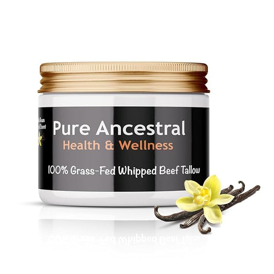Pure Ancestral Health & Wellness 100% Grass Fed Beef Tallow for Skin Care - Face + Body - Whipped Moisturizer for Sensitive Skin - Natural Lotion | Travel Size 2 Oz. (Vanilla Scented)
