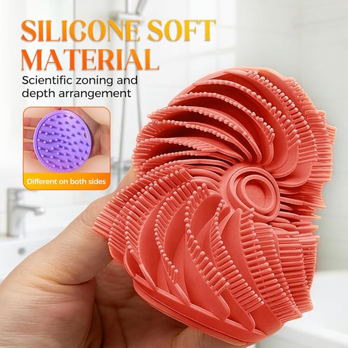 2 in 1 Silicone Body Scrubber & Scalp Scrubber, 2026 Upgrade Handheld Shower Scrubber for Body and Head, Cleansing Skin Brush Gentle Exfoliating and Stress Relax Hair Growth (Green & Purple)