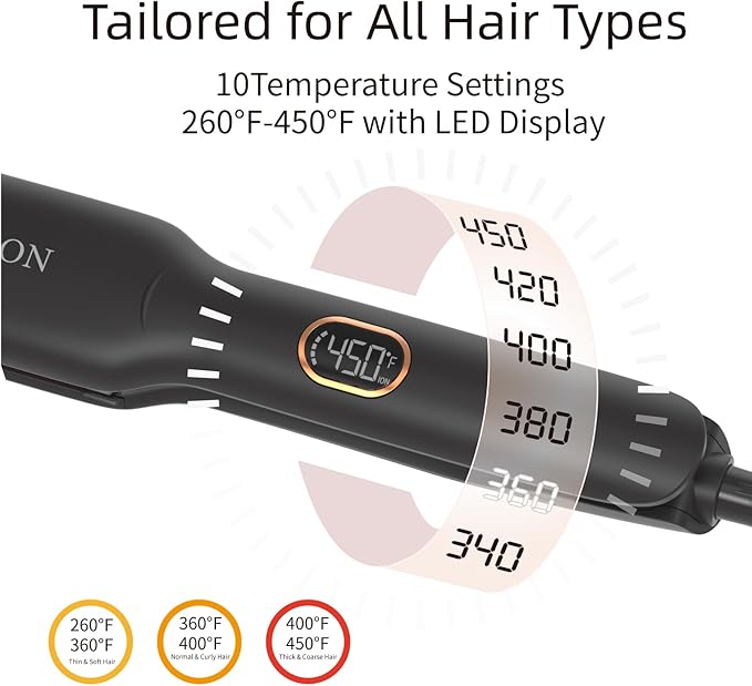 Flat Iron Hair Straightener – 1.7”Wide Ceramic Plate with Negative Ionic Technology, Digital Temp Control & Dual Voltage for Curly/Thick/Coily Hair