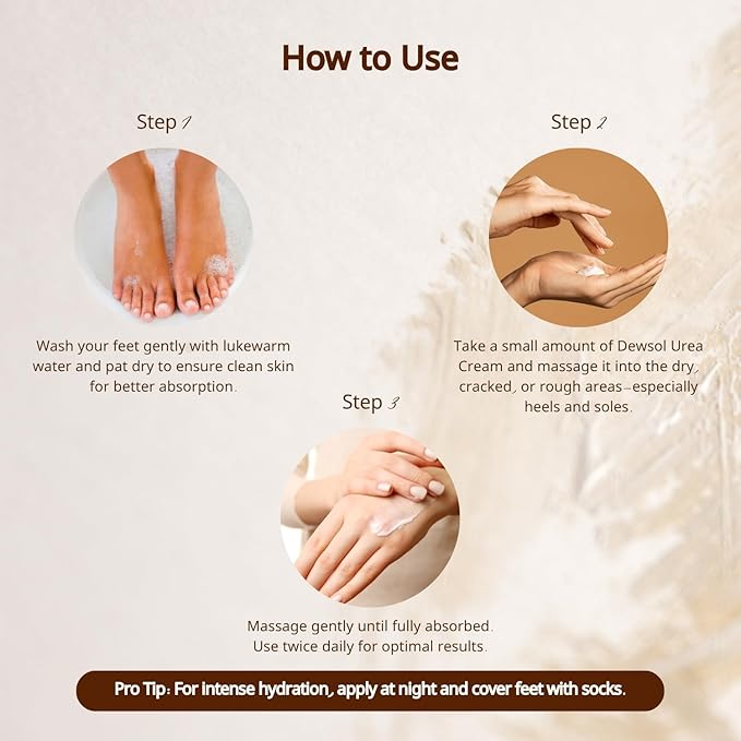 Dewsol Urea Cream for Feet, Heels, Elbows & Hands With Glycolic Acid & Moisturizing Esters, Daily Use Cream for Smooth Feeling Skin - Men & Women, 1.69 fl oz
