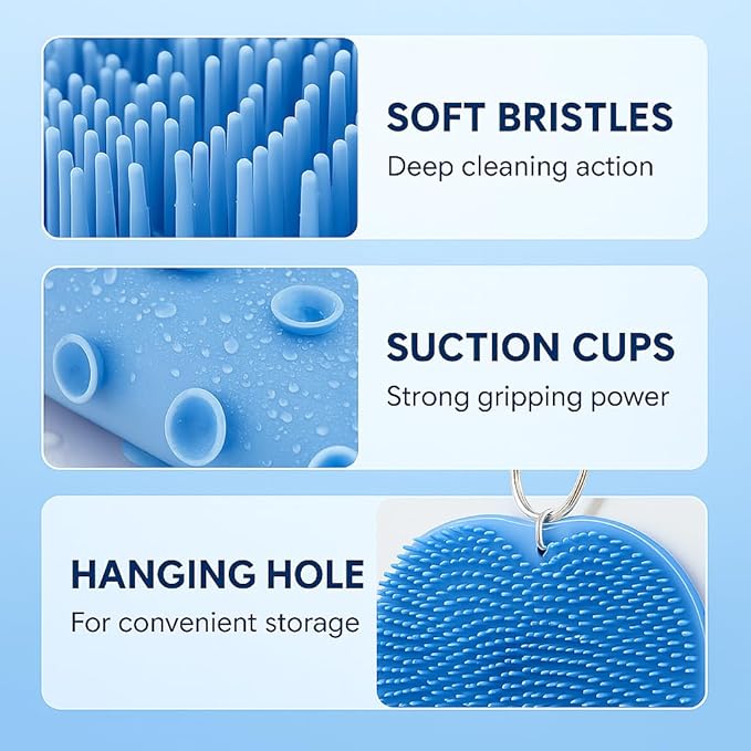 Shower Foot Scrubber Mat – Silicone Foot Brush with Non-Slip Suction Cups, Exfoliating & Massage Pad for Feet and Back Cleaning, Refreshing Shower Experience(4-Pack)