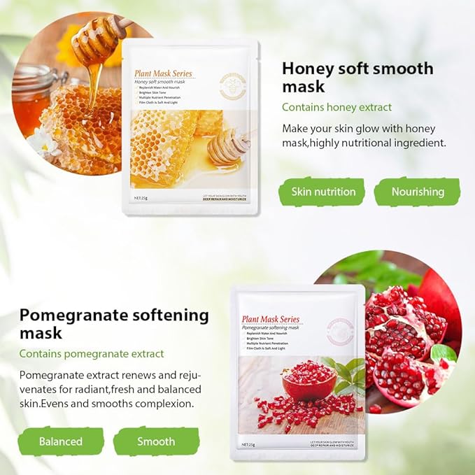 6 PCS Real Nature Hydrating Green Tea Honey Aloe Vera Face Mask skincare, Hyaluronic Acid, Vitamin C and E, Chamomile, Korean Beauty Essence Facial Paper Sheet Mask for SkinCare Moisturizing(Set01)