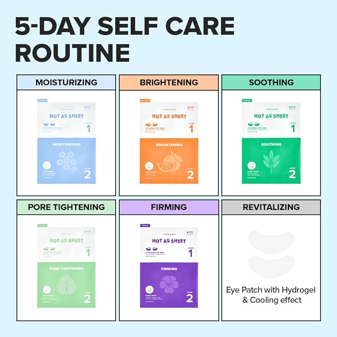 I DEW CARE Collagen Sheet Mask Variety Pack with Eye Patches - 5Days Face Masks Skincare Korean | Hydrating Collagen Face Mask, Moisturizing Skin Care, Facial Skincare Pack, Christmas Gifts, 5EA