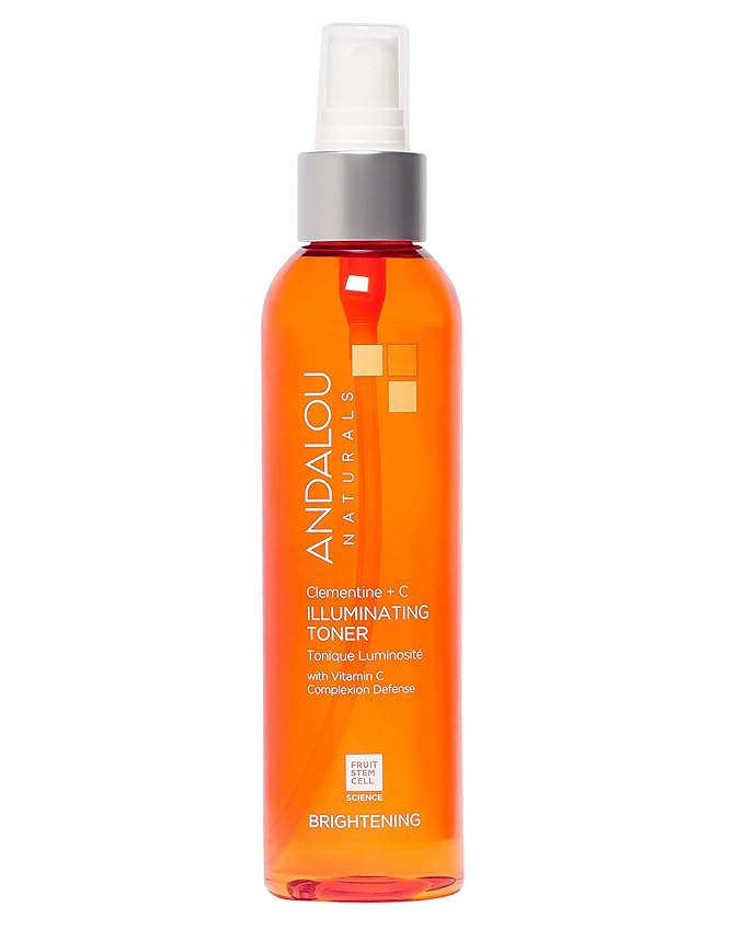 Andalou Naturals Illuminating Facial Toner Clementine + Vitamin C - Hydrating Face Mist Toner to Balance & Refresh Skin - with Fruit Stem Cell Complex Plus Aloe Vera - 6 fl oz