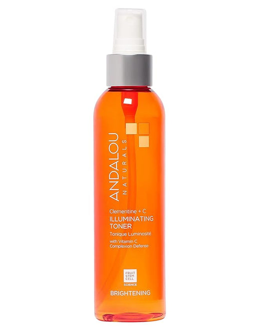 Andalou Naturals Illuminating Facial Toner Clementine + Vitamin C - Hydrating Face Mist Toner to Balance & Refresh Skin - with Fruit Stem Cell Complex Plus Aloe Vera - 6 fl oz