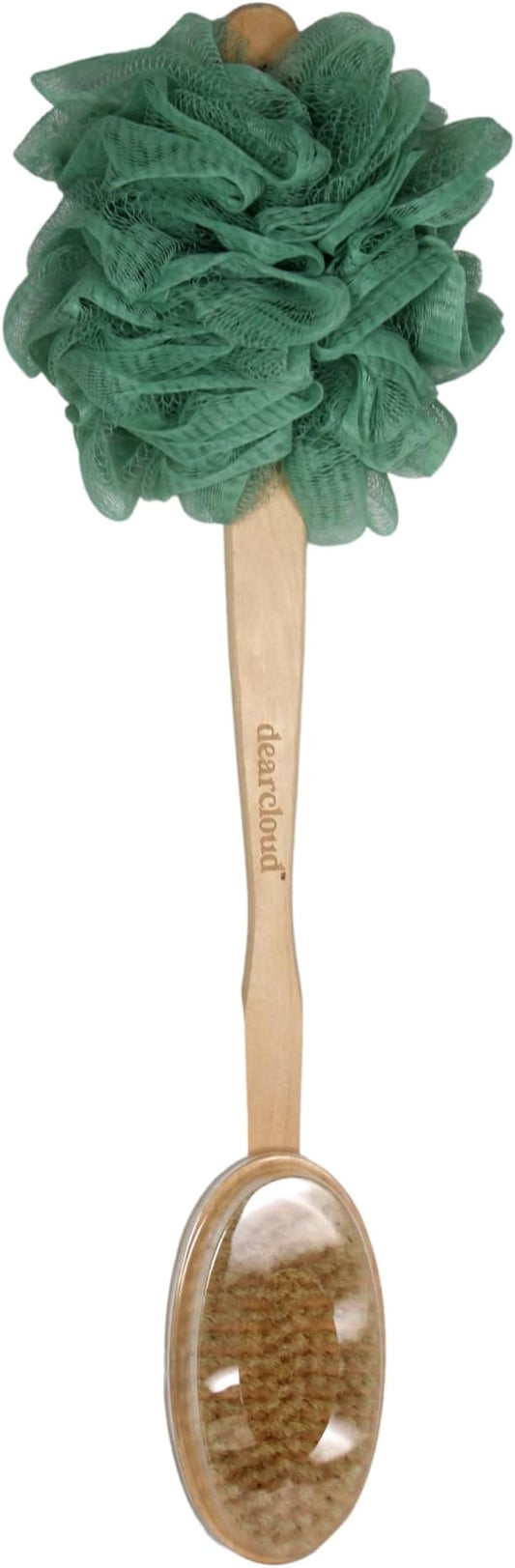 dearcloud 2-in-1 Total Renewal Spa Loofah Brush – Exfoliating Body Exfoliator Scrubber with Long Handle for Shower - Long Handle Shower Scrubber for Body (Sage)