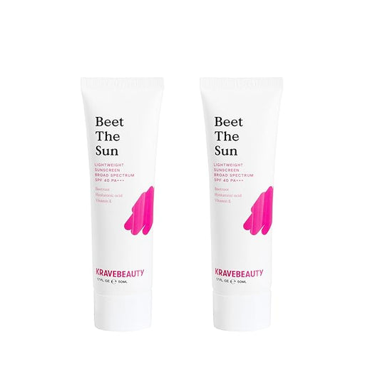 KraveBeauty Beet The Sun SPF 40 Duo – Korean-Inspired Daily Broad Spectrum Sunscreen, Non-Greasy, No White Cast, Vegan & Cruelty-Free, 1.7 fl oz x2