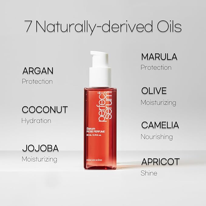 Mise En Scene Perfect Rose Perfume Serum - Hair Refreshing Oil for Dry Hair | Heat Protectant | Argan Oil | Damage Repair | Korean Hair Care | Frizz Ease Essence | Dermask Rose Scent 2.70 Fl. Oz.
