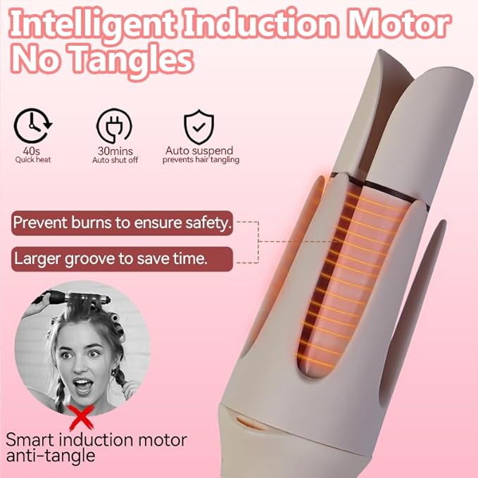 Automatic Curling Iron Set, Hair Curler & Straightening Comb, 4-in-1 Beach Wave Curling Wand with 3 Ceramic Barrel & 1 Hair Straightener Brush, 3 Temp, Timer, Negative Ions