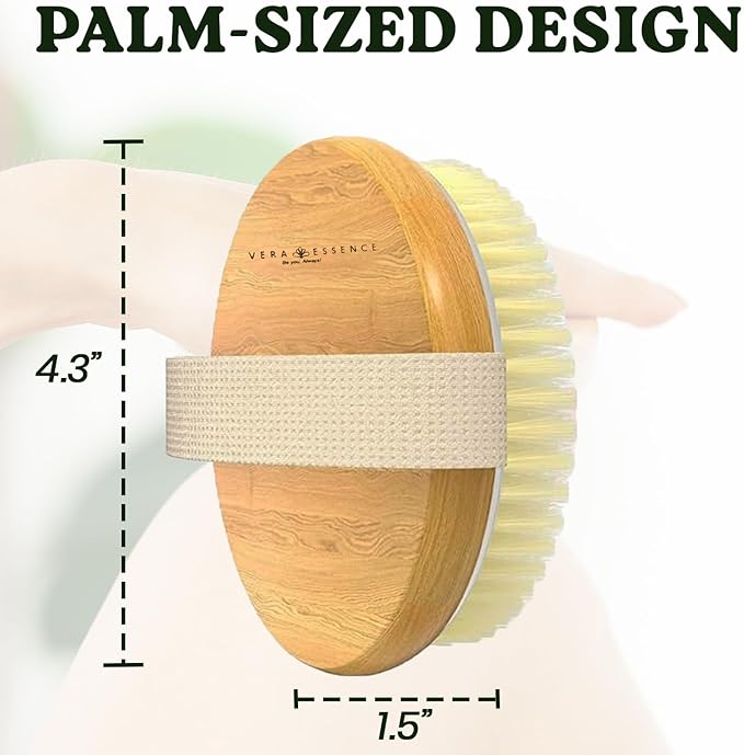 Large Dry Brushing Body Brush - Natural Boar Bristle Brush for Lymphatic Drainage, Cellulite, Blood Circulation - Skin Massage Nodes for Detox, Flawless Skin, Exfoliating Body Scrubber