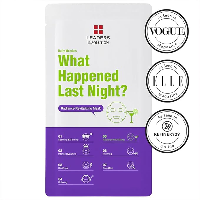 Leaders Insolution Daily Wonders What Happened Last Night? Facial Mask Sheet Radiance Revitalizing Hydrating Korean Skincare (10 Sheets)