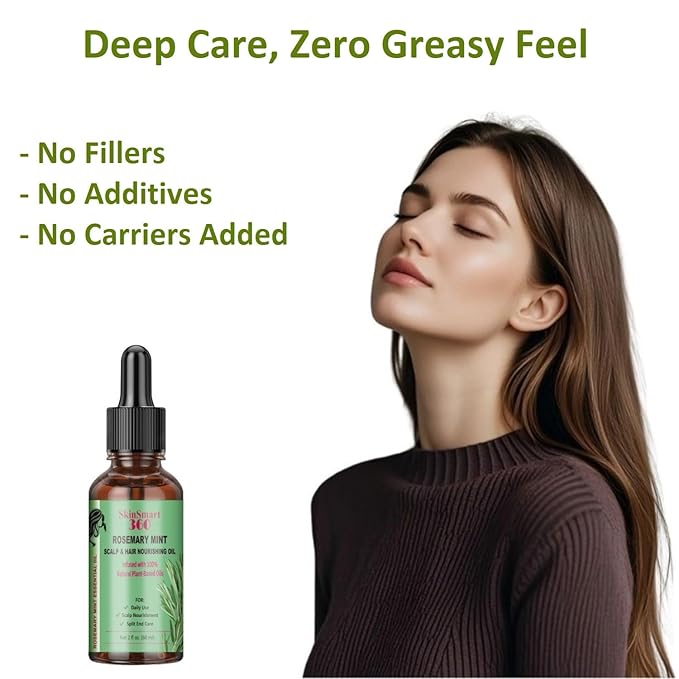 SkinSmart 360® Rosemary Mint Hair Growth Oil & Scalp Care for Men & Women – 100% Natural, Plant-Based, Non-Greasy Formula for Hair, Eyebrows & Lashes – 60 mL