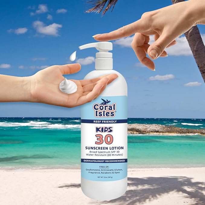 Coral Isles by Rocky Mountain Sunscreen | SPF 30 Lotion | Broad Spectrum UVA/UVB Protection | Hawaii Reef-Safe Act Compliant | Oxybenzone & Octinoxate Free | Water Resistant 80 Min. | 32 Fl Oz