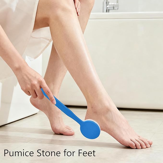 Pumice Stone for Feet with Long Handle 13.7", Hard Skin Callus Remover, Scrubber and Exfoliator for Dead Dry Skin, Softer & Smoother Feet, Pedicure Tool (Curved),Blue