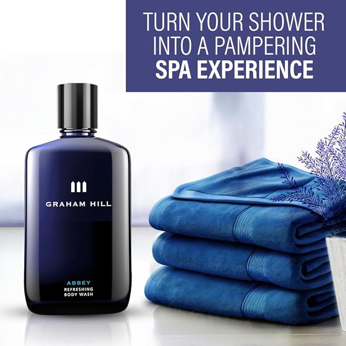 Graham Hill Abbey Refreshing 2 in 1 Hair & Body Wash, 100 ml Moisturizing Mens Shower Gel for Everyday Body Care and Sensitive Skin, Woody- Bergamot Scent, Mens Body Wash and Nurturing Shampoo