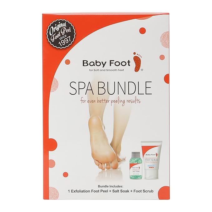 Baby Foot Spa Bundle - Original Exfoliant Foot Peel + Premium Salt Soak and 1 Foot Scrub - Baby Feet Smoothening Foot Peel, Soak and Scrub - Citrus scent - Baby Soft Foot Exfoliation Bundle Set