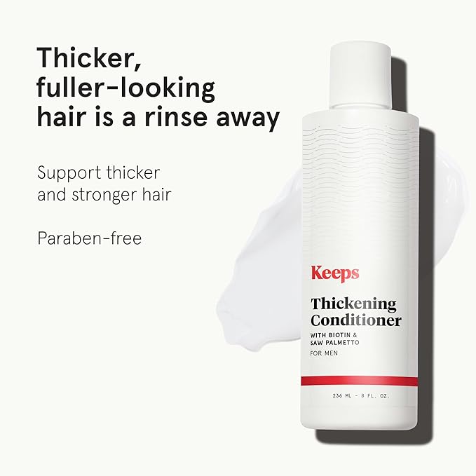 Keeps Men’s Hair Loss Conditioner with Biotin - Anti-Thinning & Hair Growth Shampoo for Men - DHT Blocker with Saw Palmetto & Caffeine for Fuller, Thicker Looking Hair - Color-Safe Products