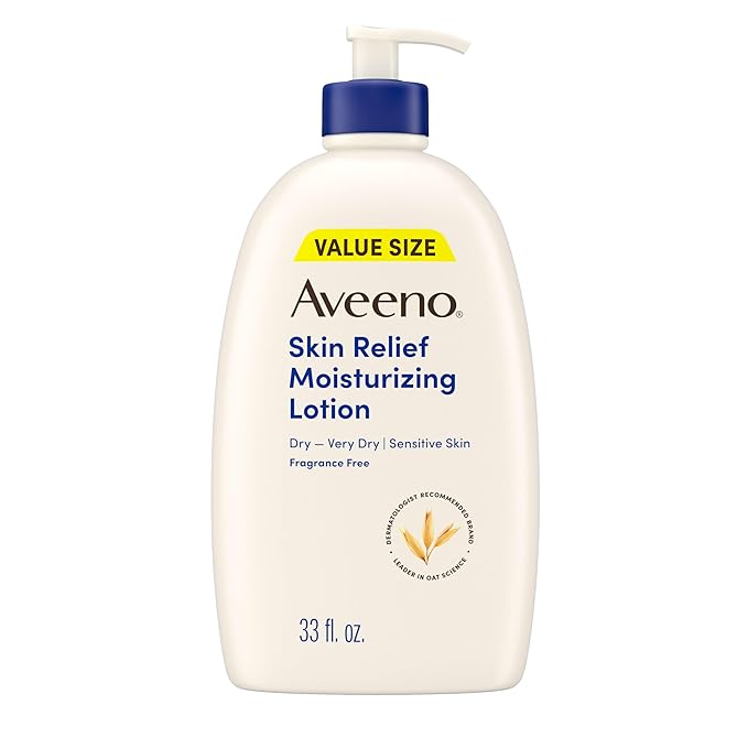 Aveeno Skin Relief Moisturizing Lotion Heals Very Dry, Sensitive Skin, Fast-Absorbing Body Lotion with Triple Oat & Shea Butter, Fragrance Free, Non-Comedogenic, Value Size, 33 fl. oz
