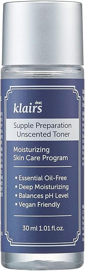 DearKlairs Supple Preparation Unscented Toner, Soothing, Fast Absorbing, Non-Irritating, Fragrance-Free, Trial Size, K-Routine, Korean Skin Care, 1.01 Fl Oz