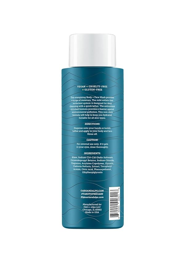Oars + Alps Body Wash for Men, Mens Body Wash with Vitamin E and Antioxidants, Moisturizing, Hydrating, Paraben & Sulfate Free Cleanser, California Coast, 1pk